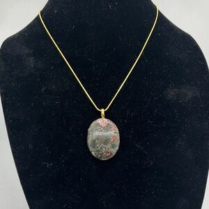 Gold pendant Necklace with Unakite type metamorphic Stone